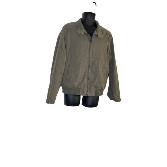 Dockers Mens Windbreaker Jacket Green Twill Pockets Collar L - Picture 4 of 8